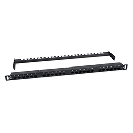 Cabeus PLHD-24-Cat.5e-Dual-180-0,5U Патч-панель высокой плотности 19" (0,5U), 24 порта RJ-45, категория 5e, Dual IDC,180 градусов, с задним кабельным организатором
