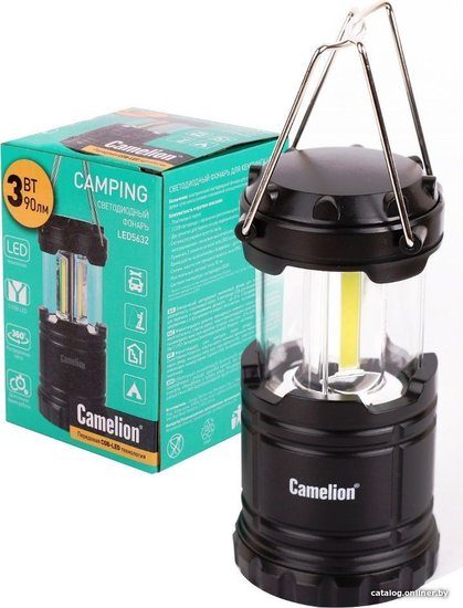 Camelion LED5632 фонарь для кемпинга 3XR03, черный, 3X COB LED, пласт. кор.