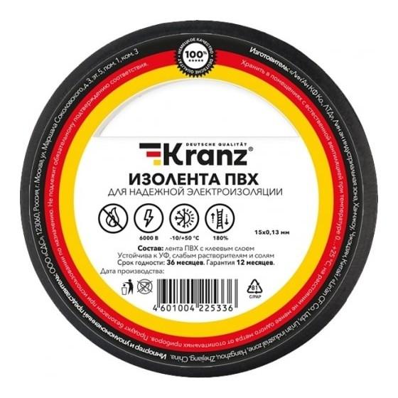 Изолента KRANZ KR-09-2106, ширина 15мм, 25м, черный