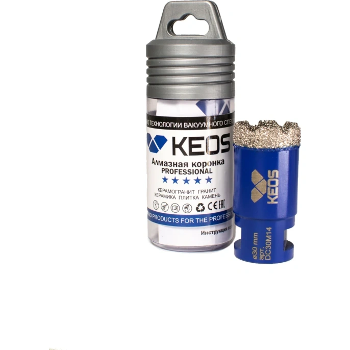 Коронка алмазная по керамограниту PRO 30 мм, M14 KEOS DC30M14