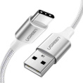 Кабель UGREEN US287-60119, USB-A 2.0 to Type C, 3A Fast Charge, скорость до 480 Мбит/с, силиконовый круглый, 0.25m, White
