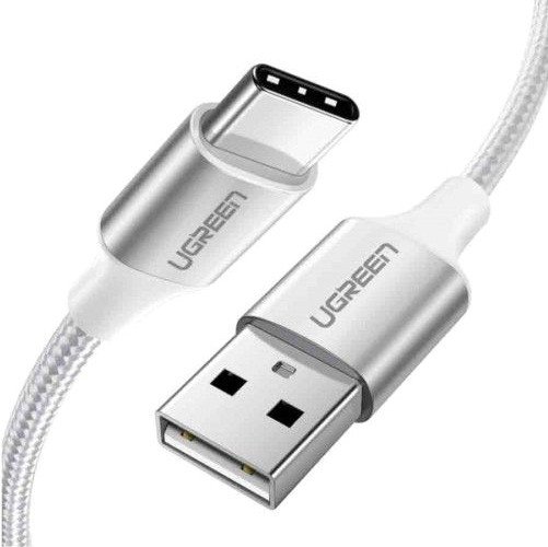Кабель UGREEN US287-60119, USB-A 2.0 to Type C, 3A Fast Charge, скорость до 480 Мбит/с, силиконовый круглый, 0.25m, White