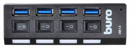 Хаб (разветвитель) Buro BU-HUB4-U3.0-L, черный