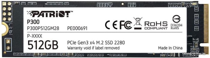 Накопитель SSD M.2 2280 M PCI Express 3.0 x4 Patriot 512GB P300 P300P512GM28 1700/1200 MBps TLC