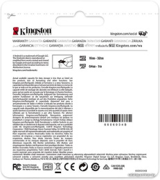 Карта памяти Kingston SDCS2/16GBSP microSDHC Memory Card 16Gb A1 V10 UHS-I U1