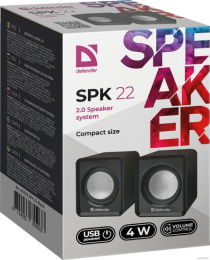 Акустическая система 2.0 DEFENDER SPK 22 черный 2x2Вт, питание от USB 65503