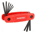 Набор ключей WorkPro WP222032 9 предметов шестигранные, хром-ванадиевая сталь, закаленная и отпущенная под давлением, прочная конструкция рукояти, размер: 5/64", 3/32", 7/64", 1/8", 9/64", 5/32", 3/16", 7/32", 1/4"