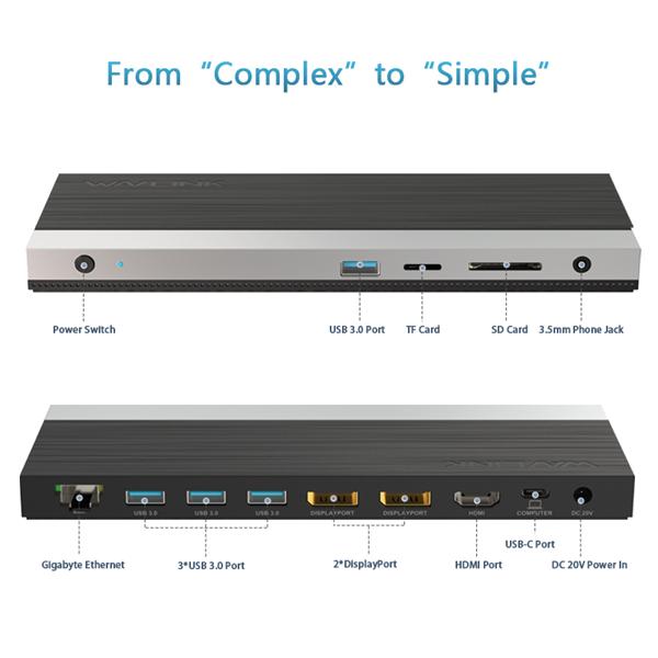 док-станция Docking Station WAVLINK USB-C GEN2 4K Universal /100W PowerDelivery Include 20V/6.5A Power Adapter/ 4xUSB3.0/1xUSB C/2xDP 4K 60HZ/1xHDMI 4K 60HZ/1xGigabit LAN/1xAudio In/Out/1xSD/Micro SD CardReader
