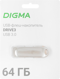 Флешка USB Digma DRIVE3 64ГБ, USB3.0, серебристый [dgfum064a30sr]