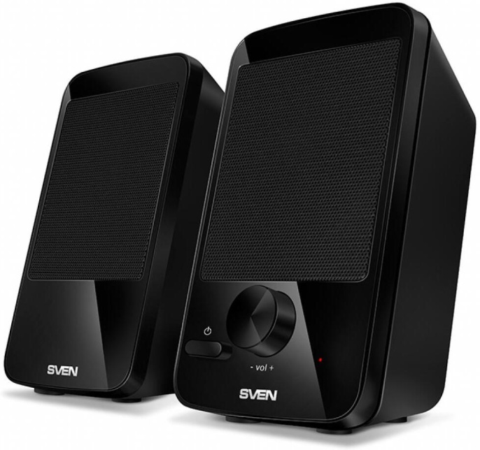Акустика Sven 312 Black SV-012540 выходная мощность: 4 2x2 Вт, частотный диапазон: 100-20000 Гц, питание через порт USB, поворотная ручка регулировки уровня громкости на передней панели, выключатель питания, размер: 85х143х68 мм