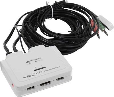 Переключатель Multico EW-K1302DPC4K 2-port Type-C KVM Switch (клав.USB+мышьUSB+DP+Audio проводной ПДУ кабели несъемные)