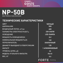 Вытяжка каминная Oasis NP-50B черный управление: кнопочное 1 мотор