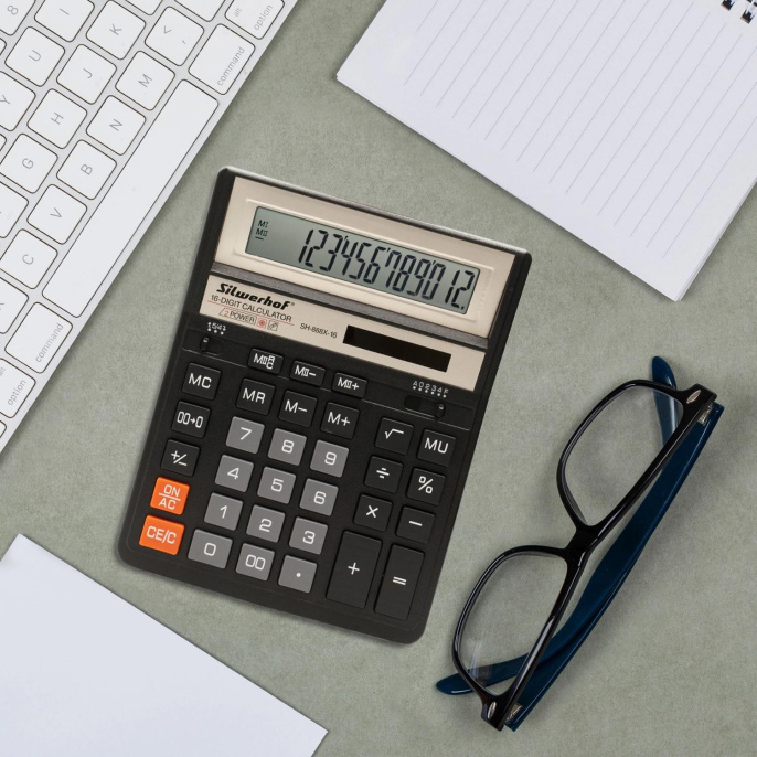 Калькулятор настольный Silwerhof SH-888X-16 черный 16-разр.