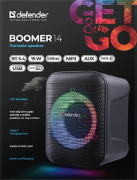 Колонка портативная DEFENDER Boomer 14 (Бумер 14) черный (15Вт, USB, Bluetooth, питание от аккумулятора) (65114)