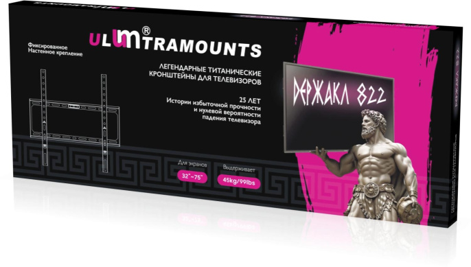 Кронштейн для телевизора ULTRAMOUNTS UM822, 32-75", настенный, фиксированный,  черный