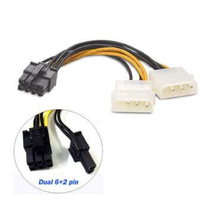 ORIENT C392, Переходник питания для PCI-Ex видеокарт 2 x Molex 4pin M - 8pin 6pin+2pin
