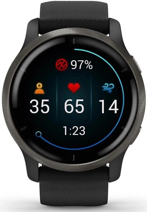 Смарт-часы Garmin Venu 2 33мм 1.3" AMOLED корп.черный рем.черный разм.брасл.:135-200мм 010-02430-11