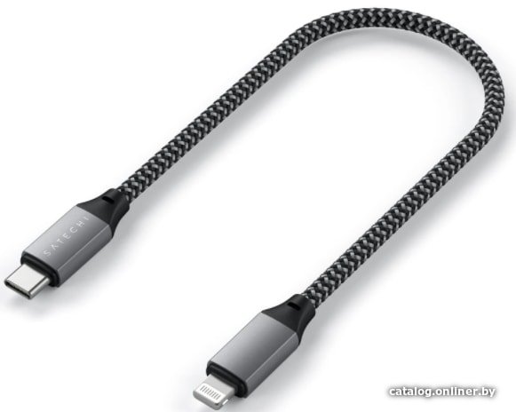 Кабель Satechi USB-C to Lightning MFI Cable. Длина кабеля: 25 см. Цвет: серый космос. (ST-TCL10M)