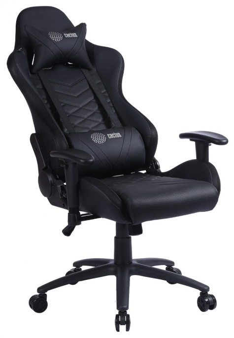 Кресло игровое Cactus CS-CHR-0099BL с RGB подсветкой, экокожа, до 120кг, регулируемые 2D подлокотники,  черный