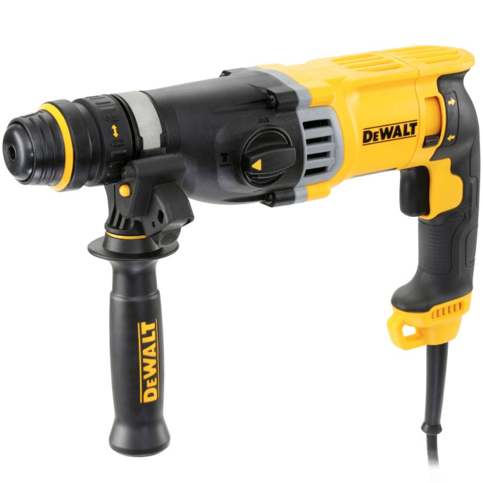 Перфоратор DeWalt D25144K-QS щеточный, источник питания: сеть 220V, долбление, сверление, сверление с ударом, тип патрона: SDS-Plus, быстрозажимной, мощность: 900Вт, сила удара: 3.2Дж, частота ударов: 5350уд/мин