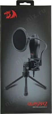 Микрофон Redragon Quasar 2 GM200-1 (78089) (конденсаторный, круговая направленность, настольный, для стриминга и подкастов, 50-16000 Гц, подключение по USB Type-A, черный)
