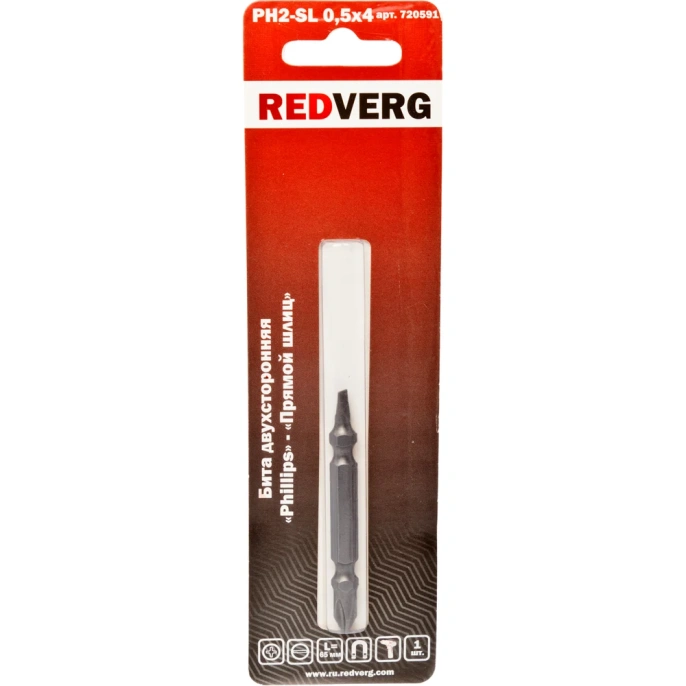 Бита двусторонняя PH2-SL0.5х4, 65 мм REDVERG 6623513