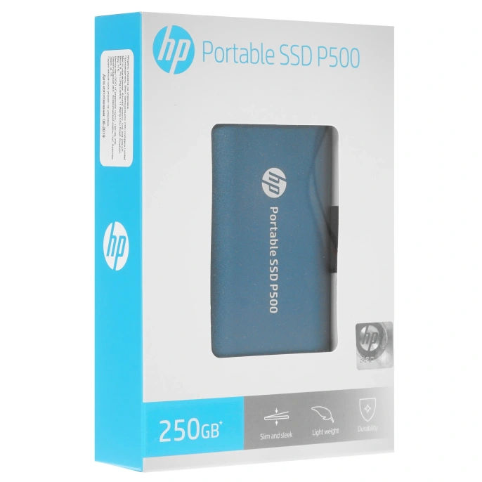 HP Внешний накопитель SSD USB3.2 HP P500 250GB 7PD50AA USB 3.2 Gen2, 420/260Mbps, 6K/19K IOPs, металл, Кабель+ переходник, цвет синий