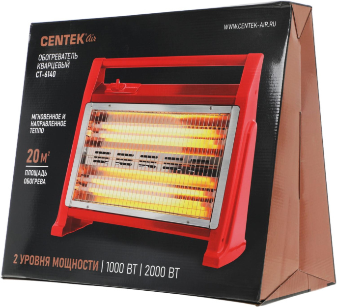 Инфракрасный обогреватель CENTEK CT-6140, 2000Вт, с термостатом, 20м2, кварцевый, красный/серый