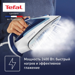 Утюг Tefal Easygliss Plus FV5715E0,  с паровым ударом,  2400Вт,  голубой и белый