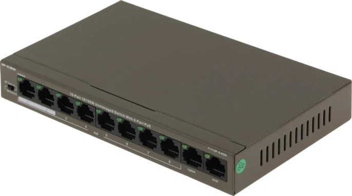 Коммутатор IP-COM F1110P-8-63W, неуправляемый