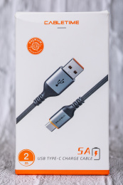 Кабель CABLETIME CA50H (CT-AMCM5A-AG1) 1 м, 5A USB A до USB C, нейлоновый, черный