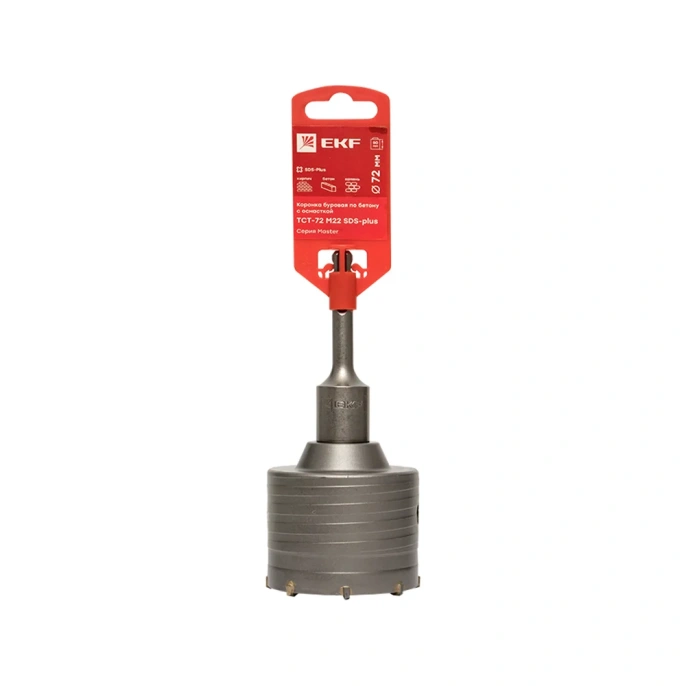 Коронка буровая по бетону с оснасткой Master TCT-72 (72 мм; М22; SDS-plus) EKF tct-72-m22