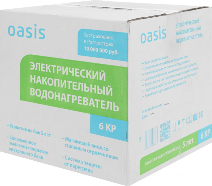 Водонагреватель OASIS Small 6KP,  проточно-накопительный,  1.5кВт,  6л,  белый