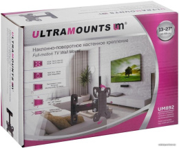 Кронштейн для телевизора Ultramounts UM892 черный 13"-27" макс.30кг настенный поворотно-выдвижной и наклонный