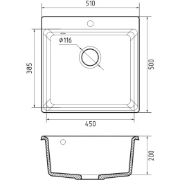Кухонная мойка GRANFEST GRANFEST LEVEL LV-510 графит 1 чаша 450*385*200, монтаж: врезной, материал: мрамор, цвет графит (LEVEL LV-510 graphite)
