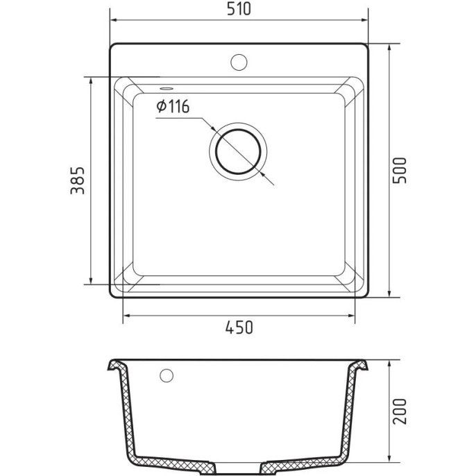 Кухонная мойка GRANFEST GRANFEST LEVEL LV-510 графит 1 чаша 450*385*200, монтаж: врезной, материал: мрамор, цвет графит (LEVEL LV-510 graphite)