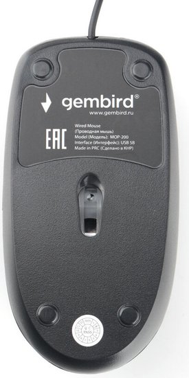 Мышь Gembird MOP-200 полноразмерная мышь, проводная USB Type-A, сенсор оптический 1000 dpi, 3 кнопки, колесо с нажатием, цвет черный