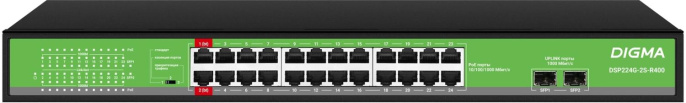 Коммутатор Digma DSP224G-2S-R400, неуправляемый