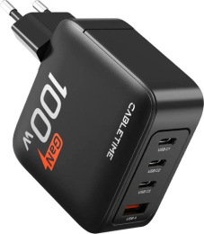 Зарядное устройство CABLETIME G100B (CT-GAN100-PB) GaN PD3.0 3C1A 100 Вт, черный