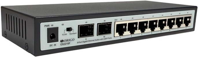 Настраиваемый коммутатор Origo OS2210F/A2A ((smart), настольный/настенный, матрица 20 Гбит/с, 1.5 Mpps, 8xGbit, 2xSFP