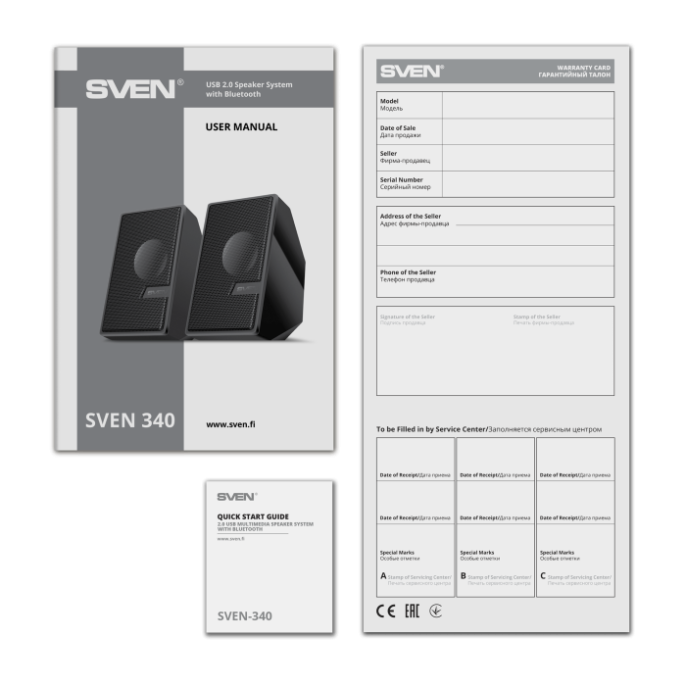 Колонки Bluetooth Sven 340, 2.0, черный [sv-021399]