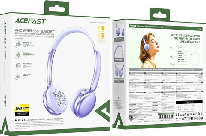 Беспроводная гарнитура ACEFAST H8 Active Noise Cancelling Wireless Headset - Purple AF-H8-PP