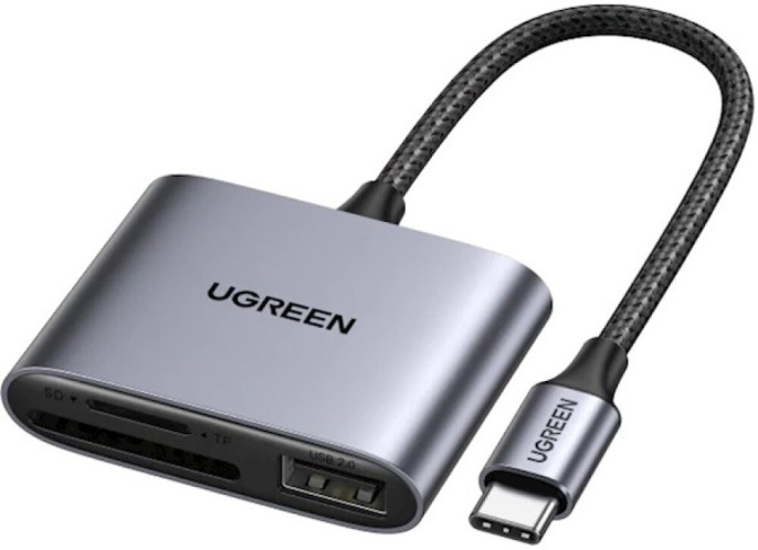 Кардридер UGREEN CM387 80798 USB-C to SD/TF + USB 2.0 Memory Card Reader. Цвет: серый
