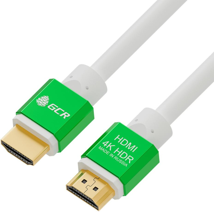 Greenconnect Кабель 2.0m HDMI версия 2.0, HDR 4:2:2, Ultra HD, 4K 60 fps 60Hz/5K*30Hz, 3D, AUDIO, 18.0 Гбит/с, 28/28 AWG, OD7.3mm, тройной экран, белый, AL корпус зеленый, GCR-51294