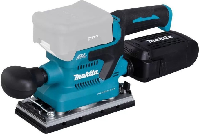 Аккумуляторная вибрационная шлифмашина Makita LXT, BL, 18В, XPT, AWS, 93x228 мм, 4000-12000 об\м, ампл-2.0 мм, 1.5кг, кор,п\сборник, зажим, WUT01, без аккум. и з/у DBO381ZU