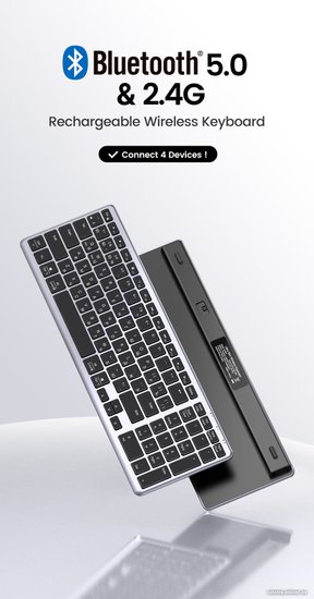 Клавиатура беспроводная UGREEN KU005 15956 2.4GHz Bluetooth5.0 Ultra Slim Wireless Keyboard. Цвет: серебристый