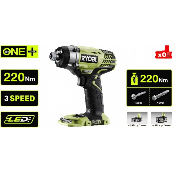 Импульсный винтовёрт Ryobi ONE+ R18iD3-0 без аккумулятора в комплекте 5133002613
