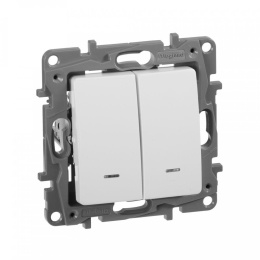 Выключатель Legrand Etika 2-клавишный, с индикацией, установка скрытая, IP20, белый [672204]