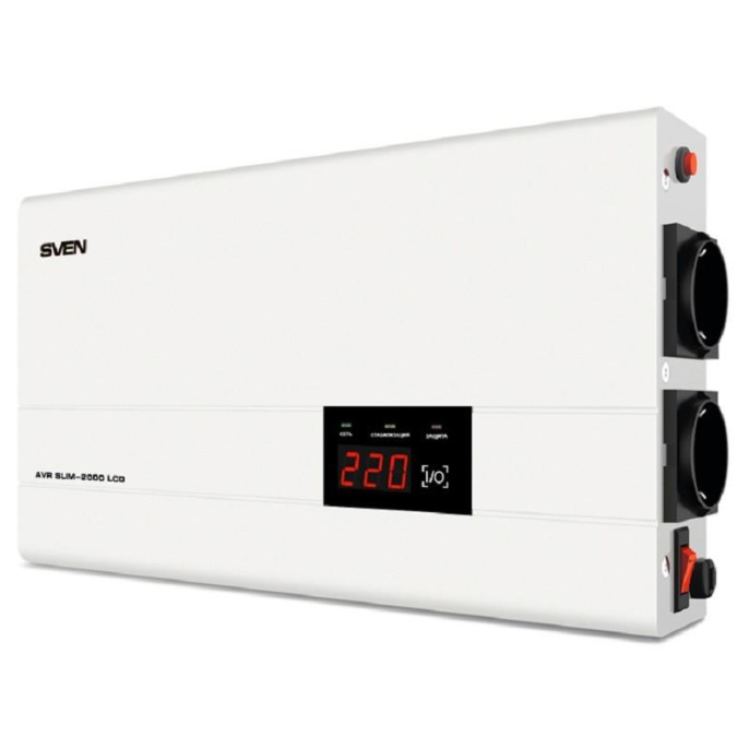 Стабилизатор SVEN AVR SLIM-2000 LCD 1200Вт,Входное 140-260В, 2*CEE7/4 розетки, настенное крепление . SV-013950