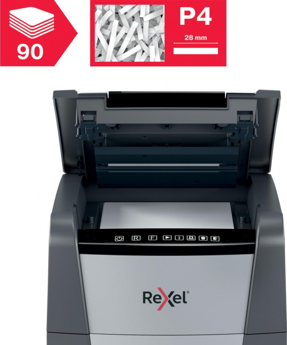 Уничтожитель бумаг Rexel Optimum AutoFeed 90X, с автоподачей, P-4, 4х28 мм, 90 лист. одновременно, 34л [2020090xeu]